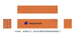 Aurora Miniatures HO HCBHLT2 40′ Hi-Cube Dry Containers Hapag-Lloyd Small Logo 3-Pack