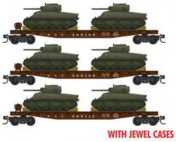 Micro Trains Line N 983 02 219 50' Fishbelly-Side Flatcars w/M4 Sherman Tanks New York Central Railroad 3-Pack