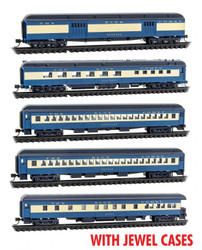 Micro Trains Line N 983 02 215 Central Railroad of New Jersey Blue Comet Heavyweight Car 5-Pack Set - Jewel Cases
