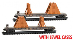 Micro Trains Line N 983 02 222 50' Fishbelly-Side Flatcar Weathered w/Ribbon Rail Rack ENDS Kit Norfolk Southern - 2 Pack - Jewel Cases
