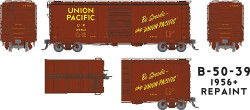 Rapido Trains Inc HO 154007A Union Pacific 40' B-50-39 Boxcar UP '1956 Repaint - Be Specific Slogan' Single Car