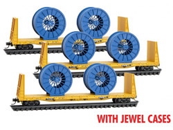 Micro Trains Line N 983 00 216 61' 8" Bulkhead Flatcar w/Cable Reel Load TTX 3-Pack - Jewel Cases