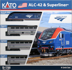 Kato N 10-1788-LS-DMW Siemens ALC-42 Charger Locomotive with DCC/ESU LokSound V5 and 3 Lighted Amtrak Superliner Phase VI Passenger Cars - 4-Piece Set