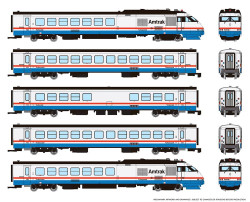 Rapido Trains Inc N 525003 DCC Ready Rohr RTL Turboliner Amtrak Set #2 'Phase III Late - Black Roof' - 5-Unit Set