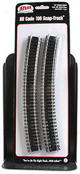 Atlas HO 837 Code 100 Snap Track Nickel-Silver Rail Black Ties 24" Radius Curve - 6-Pack