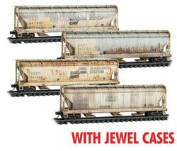 Micro Trains Line N 983 05 071 3-Bay Covered Hoppers Weathered CSX/ex-Family Line CSXT 4-Pack - Jewel Cases