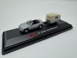 Malibu Internation Ltd HO Porsche Boxster Cabrio with Caravan Trailer - Silver