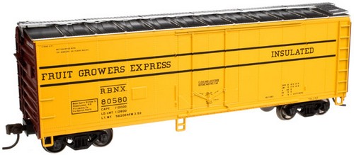 Atlas Trainman HO 20002017  40' Plug Door Insulated Box Car, Fruit Growers Express RBWX #80503 (yellow)