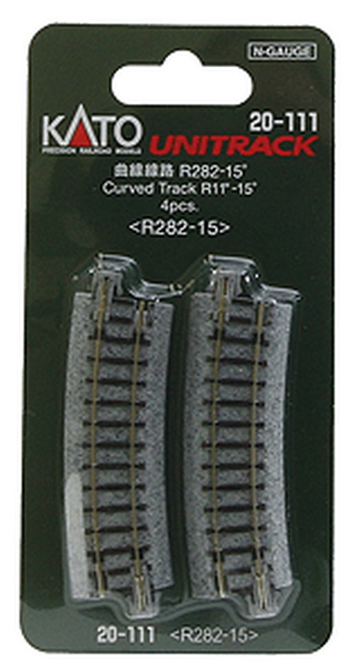 Kato N 20-111 Unitrack Curved Track 'R282-15' 11" Radius 15 degree curve - 4 Pieces