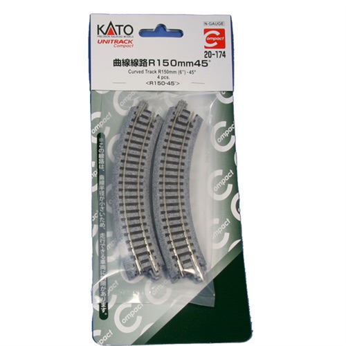 Kato N 20-174 Unitrack Compact Curved Track 'R150-45' 6" Radius 45 degree curve - 4 Pieces