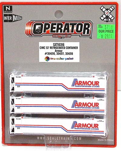 ScaleTrains Operator N SXT10316 CIMC 53' Reefer Container Armour Transportation System 3-Pack PLHU #304016, #304017, #304018