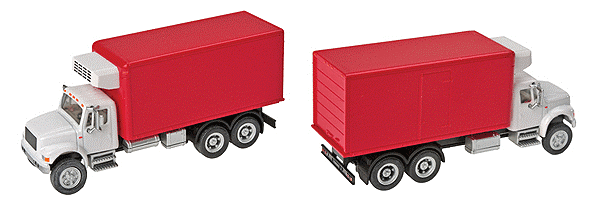 Walthers SceneMaster HO 949-11391 International 4900 Dual-Axle Refrigerated Van White Cab / Red Body Assembled