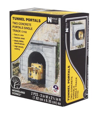 Woodland Scenics N C1152 Single Track Tunnel Portal Concrete - 2 Pieces