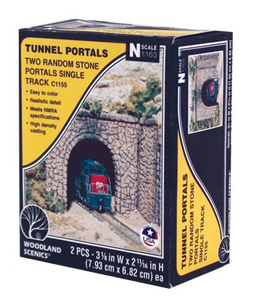 Woodland Scenics N C1155 Single Track Tunnel Portal Random Stone - 2 Pieces