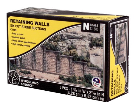 Woodland Scenics N C1159 Retaining Wall Cut Stone - 6 Pieces