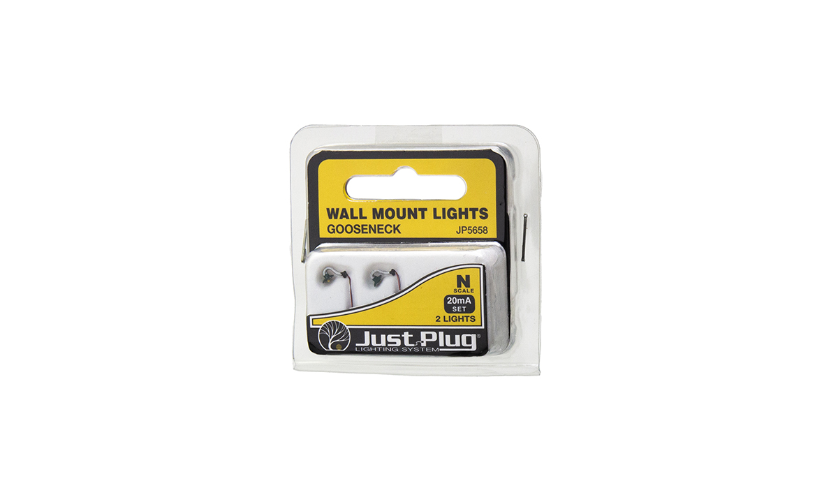 Woodland Scenics N JP5658 Just Plug Lighting System - Gooseneck Wall Mount Lights - 2 per package