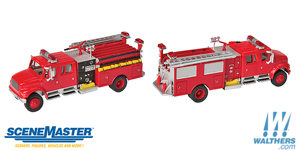 Walthers SceneMaster HO 949-11841 International 4900 Crew Cab Fire Engine Red - Assembled