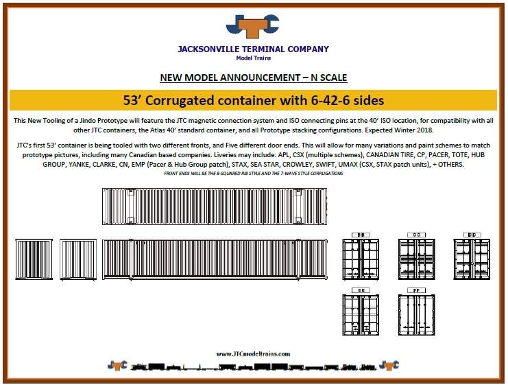 Jacksonville Terminal Company N 535032 53' High Cube Container American President Lines APL Vertical Logo 2-Pack