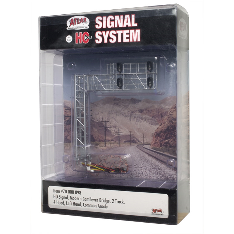 Atlas HO 70000098 Railroad Signal System - Modern Cantilever Bridge 2 Track - 4 Head Left