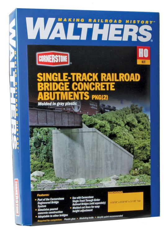 Walthers Cornerstone HO 933-4551 Single Track Railroad Bridge Concrete Abutments - Kit
