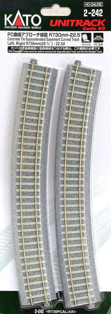 Kato HO Unitrack 2-242 Concrete Tie Superelevated Easement Curve Track 730mm 28 3/4" Radius - 22.5 degrees 1 Left + 1 Right