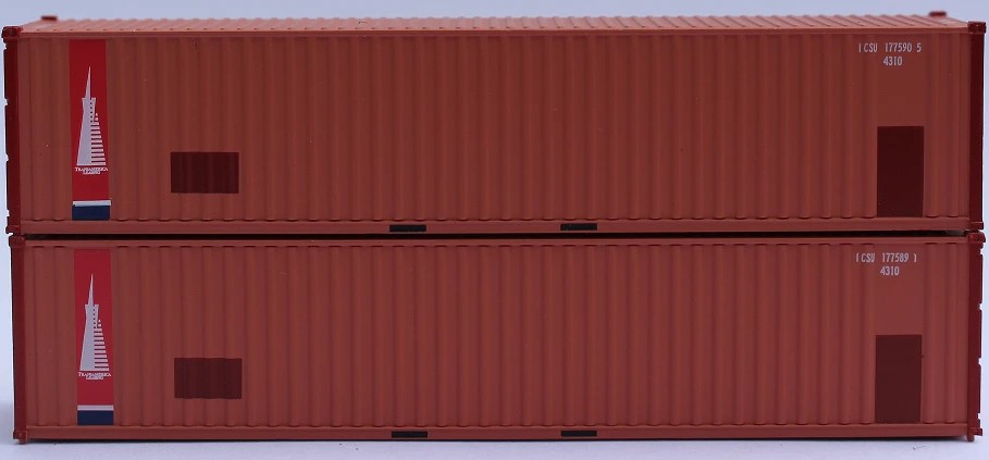 Jacksonville Terminal Company N 405510 40' Standard Height Corrugated Container TRANSAMERICA 'Faded & Patched Ex-ICS' 2-Pack