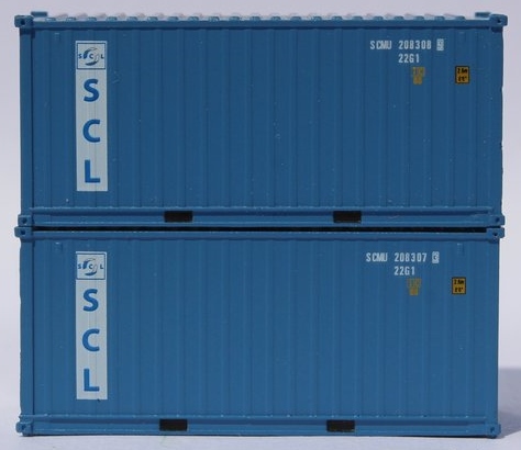 Jacksonville Terminal Company N 205326 20' Standard Height Corrugated Side Containers Safmarine and CMBT Lines Faded SCMU 2-Pack