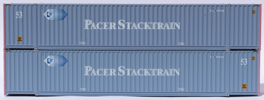 Jacksonville Terminal Company N 535022 53' High Cube Corrugated Side Containers PACER Faded Light Blue 2-Pack