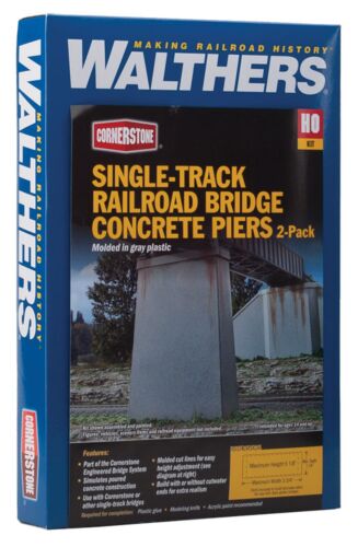 Walthers Cornerstone HO 933-4550 Single Track Railroad Bridge Concrete Piers - 2 Pack - Kit