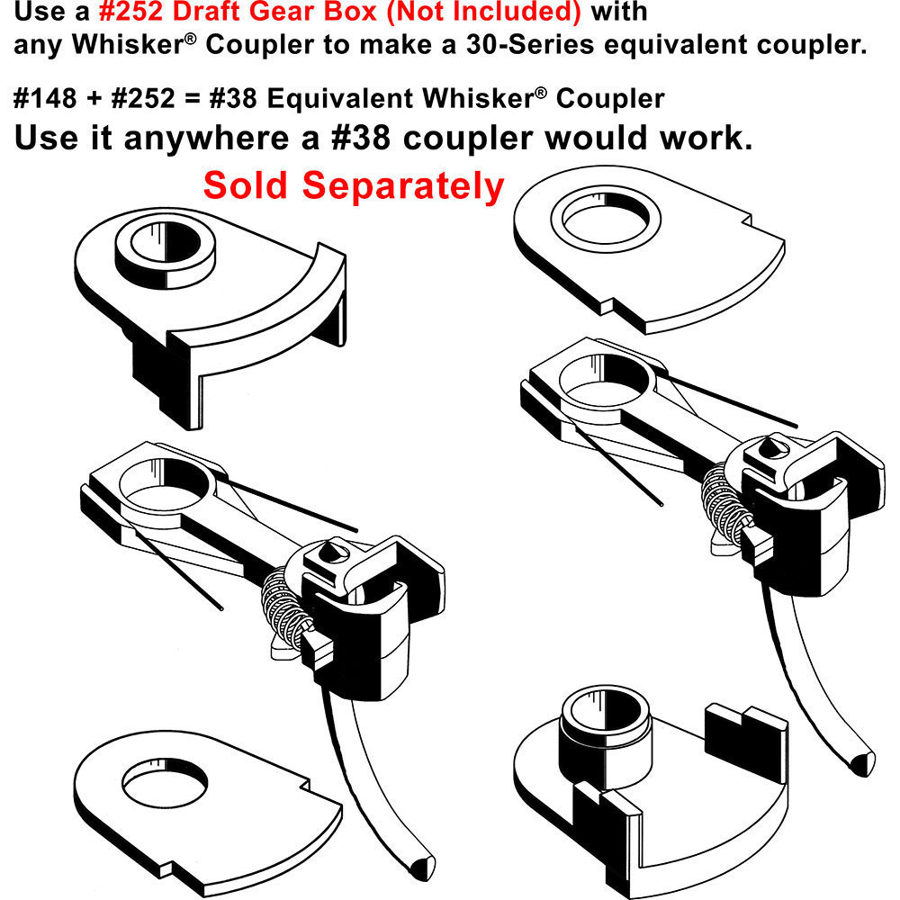 Kadee HO #143 Whisker Metal Couplers with Draft Gear boxes Short 1/4" Centerset Shank - 2 Pair