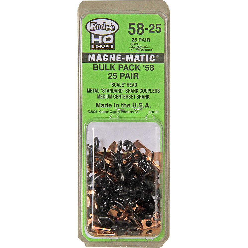 Kadee HO #58-25 Bulk Pack #58 'Scale' Metal Couplers without Draft Gear Boxes Medium 9/32" Centerset Shank - 25 Pair