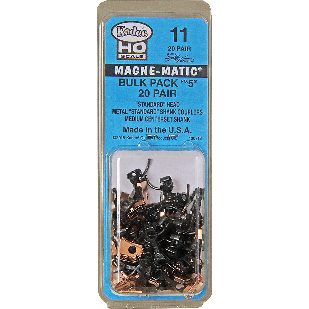 Kadee HO #11 Bulk Pack #5 Metal Couplers without Draft Gear Boxes Medium 9/32" Centerset Shank - 20 Pair