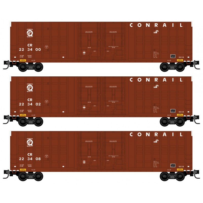 Micro Trains Line N 993 00 181 60' Waffle Side Double Plug Door Excess Height Box Car Set Conrail CR 3-Pack