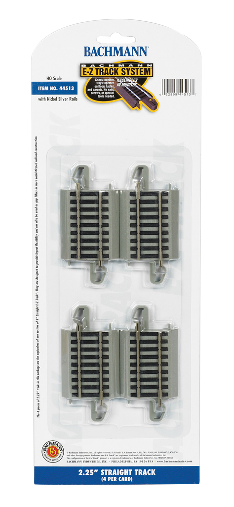 Bachmann HO 44513 Nickel Silver Rail/Gray Roadbed E-Z Track 2.25" Straight - 4 Pack