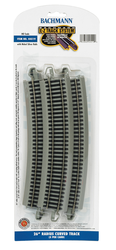 Bachmann HO 44519 Nickel Silver Rail/Gray Roadbed E-Z Track 26" Radius Curve - 5 Pack