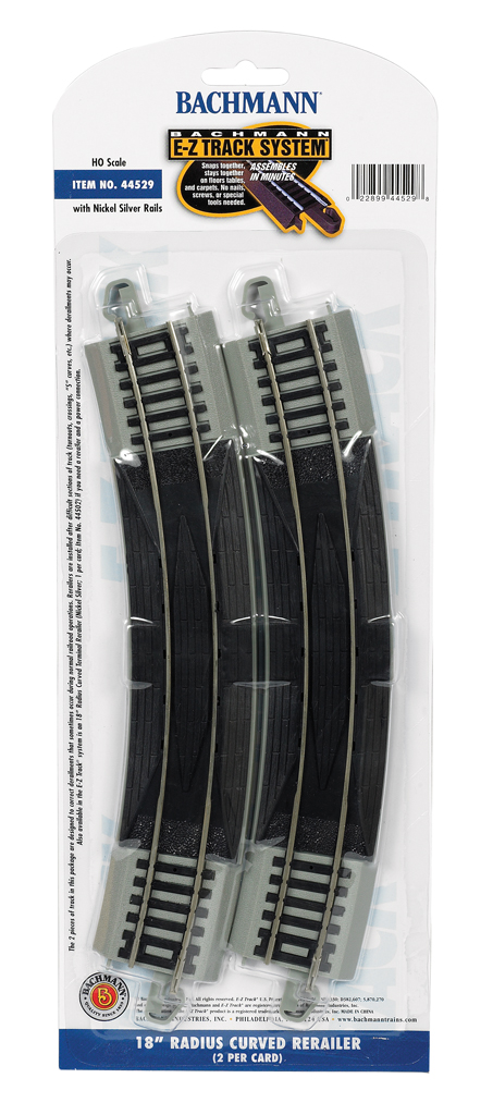 Bachmann HO 44529 Nickel Silver Rail/Gray Roadbed E-Z Track 18" Radius Curve Terminal Rerailer - 2 Pack