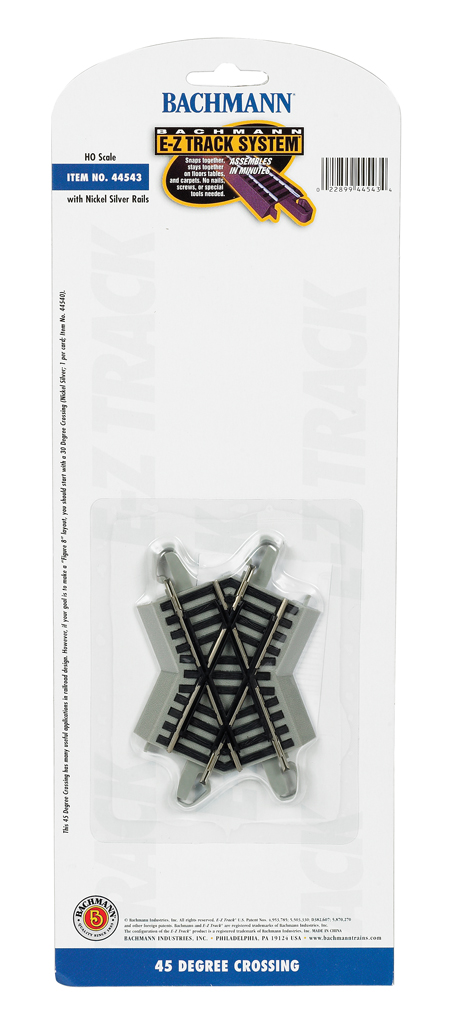 Bachmann HO 44543 Nickel Silver Rail/Gray Roadbed E-Z Track 45 Degree Crossing - 1 Pack