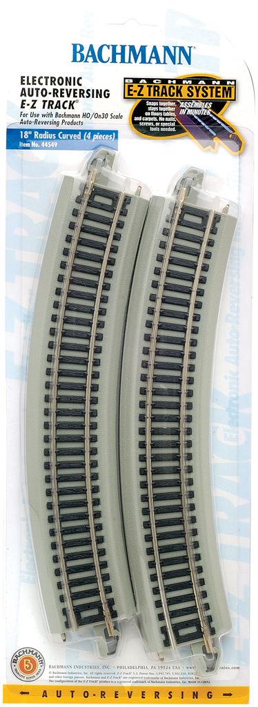 Bachmann HO 44549 Nickel Silver Rail/Gray Roadbed E-Z Track 18" Radius Curve Electronic Auto-Reversing Track - 4 Pack