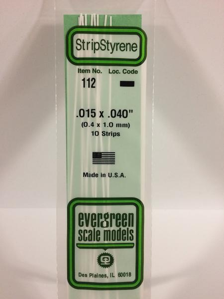 Evergreen Scale Models 112 - .015" X .040" Strip Styrene - 10 Pieces