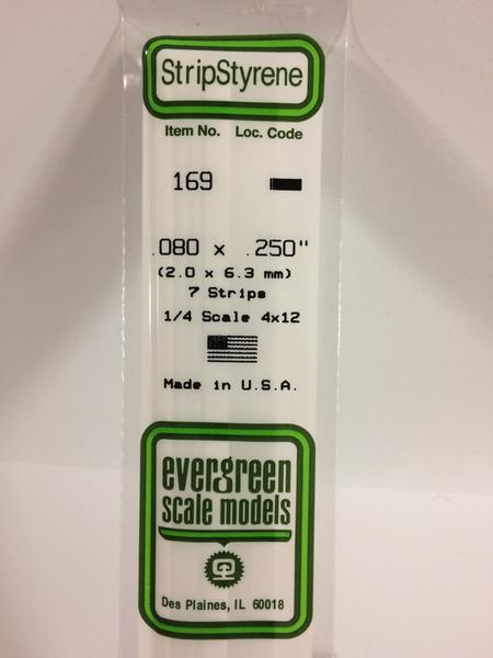 Evergreen Scale Models 169 - .080" X .250" Strip Styrene - 7 Pieces