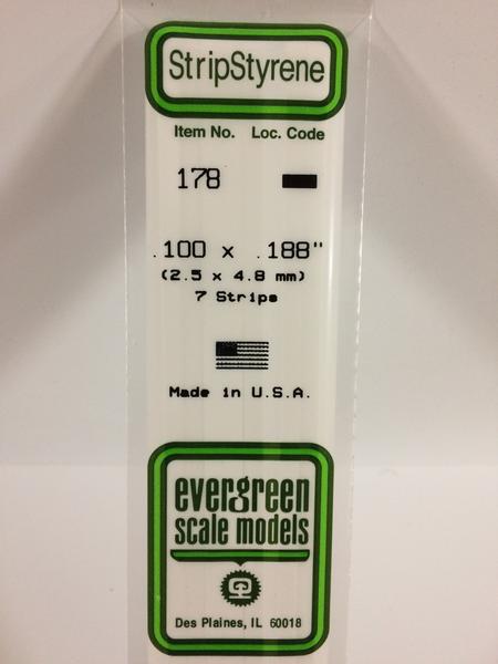 Evergreen Scale Models 178 - .100" X .188" Strip Styrene - 7 Pieces