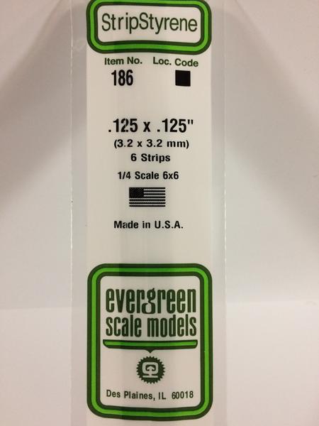 Evergreen Scale Models 186 - .125" X .125" Strip Styrene - 6 Pieces