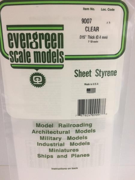 Evergreen Scale Models 9007 - .015" Thick Clear Oriented Polystyrene Sheets - 2 Pieces