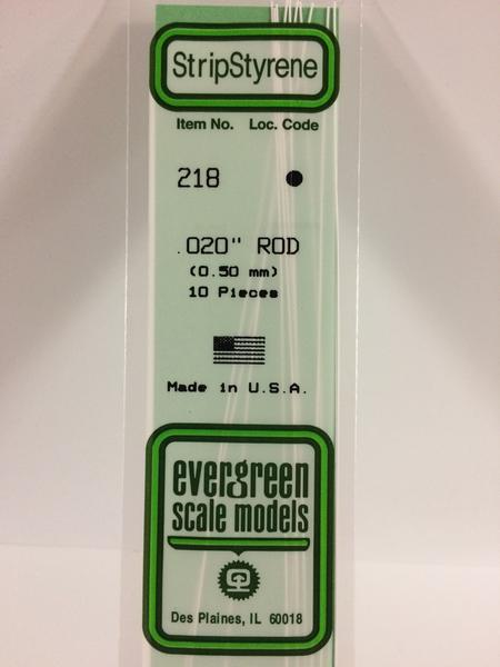 Evergreen Scale Models 218 - .020” Diameter Styrene Rod – 10 pieces