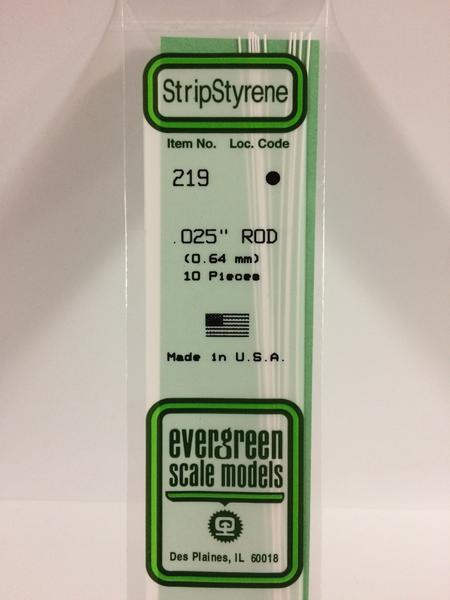 Evergreen Scale Models 219 - .025” Diameter Styrene Rod – 10 pieces 