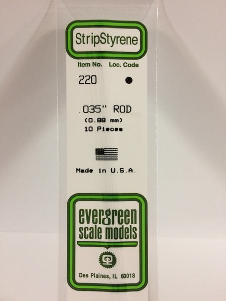Evergreen Scale Models 220 - .035” Diameter Styrene Rod – 10 pieces