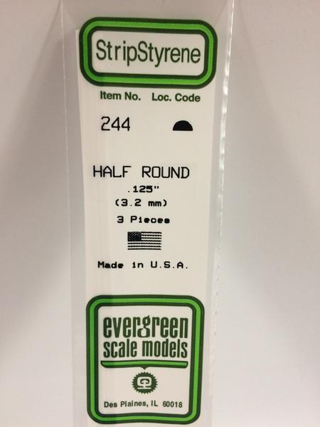 Evergreen Scale Models 244 - .125” Styrene Half Round – 3 pieces