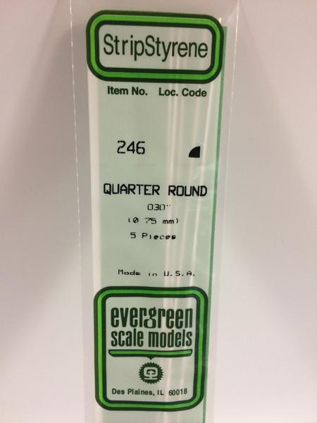 Evergreen Scale Models 246 - .030” Styrene Quarter Round – 5 pieces