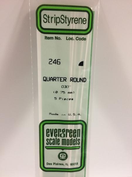 Evergreen Scale Models 246 - .030" Styrene Quarter Round - 5 pieces