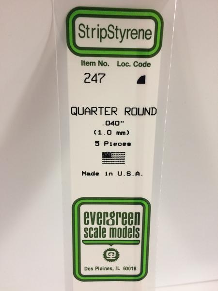 Evergreen Scale Models 247 - .040” Styrene Quarter Round – 5 pieces